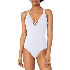 O'Neill Women's Sz Large Salt Water Solids One Piece Strappy Back Swimsuit White